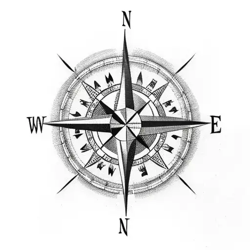 Compass On A Map With Viking Symbols