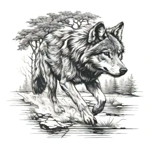 Wolf Walking Straight