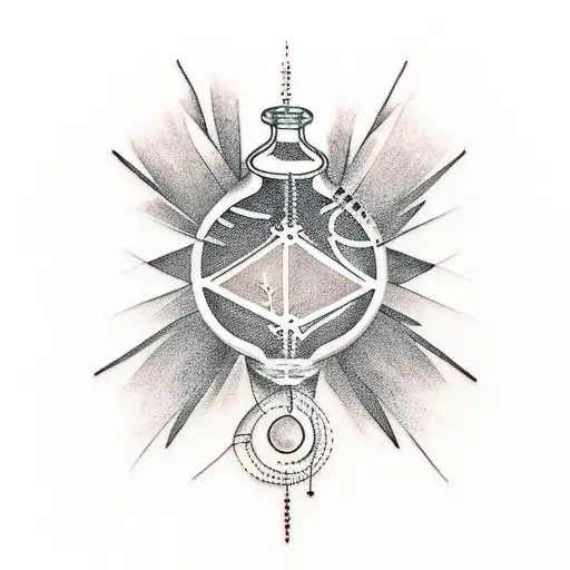 A Minimalist Tattoo Of A Chemical Flask Combined With A Serene Nature Scene