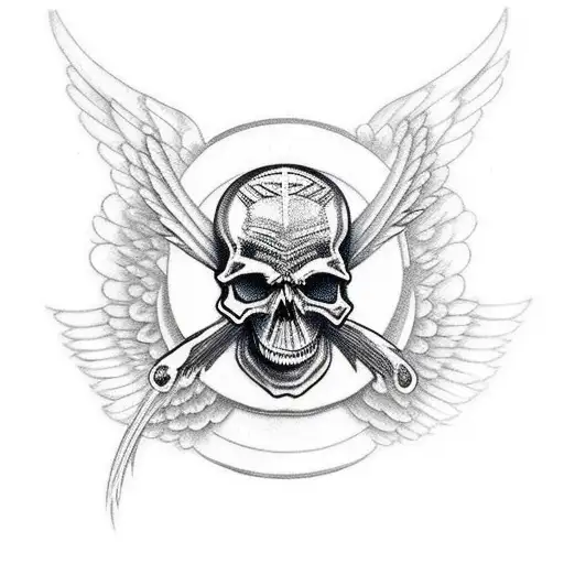 Skull Angel Black Wings Shoulder