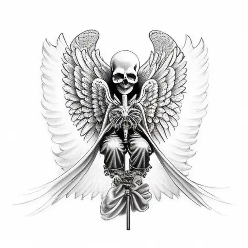 Skull Angel Black Wings Shoulder