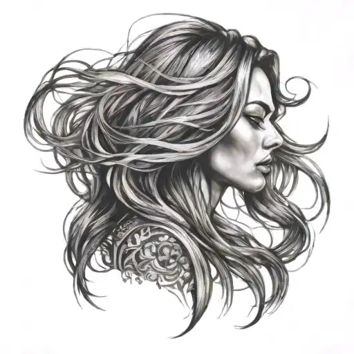 Mysterious Powerful Beautiful Woman Facing Forward With Long Flowing Hair