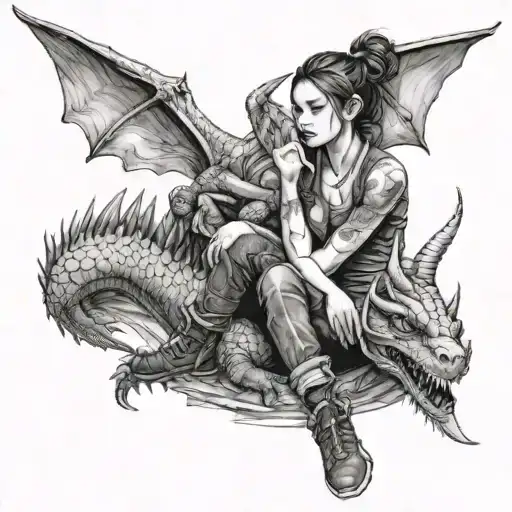 A Girl Sitting With A Dragon