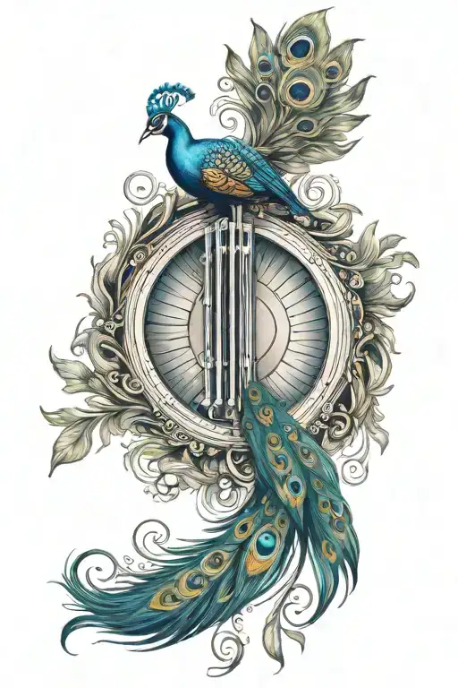 Flute Surrounded By A Peacock