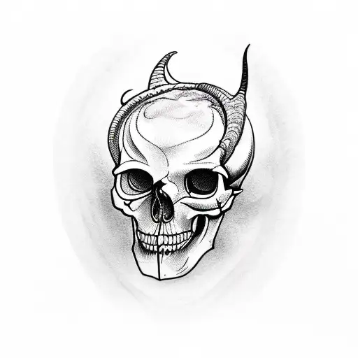 Human Skull With Goat Horns