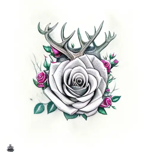 Deer Antler With Roses Growing On It