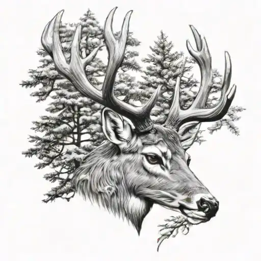 Whitetail Deer Head With Trees