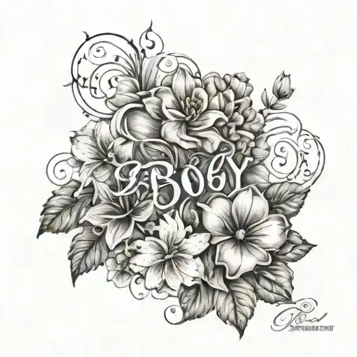 New Baby Boy Name Written Underneath Flowers Incorporated