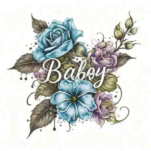 New Baby Boy Name Written Underneath Flowers Inc Splatter With Smoke
