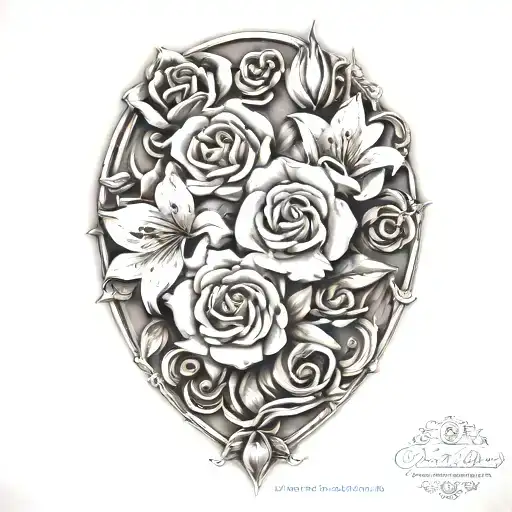 Roses And Lilly Surrounding Baby Foot Print