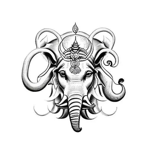 A Blackwork Tattoo Of Shiva And Ganesha Combined With Animals And Nature