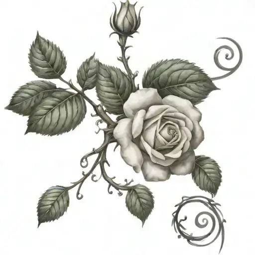 A Blooming Rose Intertwined With Vines And Leaves