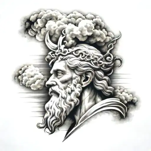 Zeus With Cloud Background And Rays With Temples
