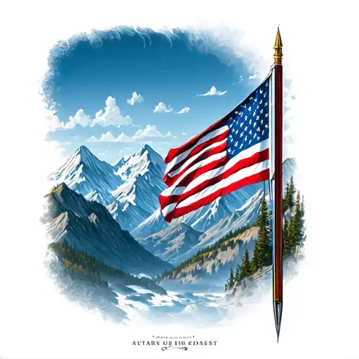American Flag Embedded Inside Surrounded My Mountain