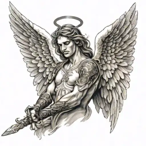 The Face Of An Angel With Wings And A Sword