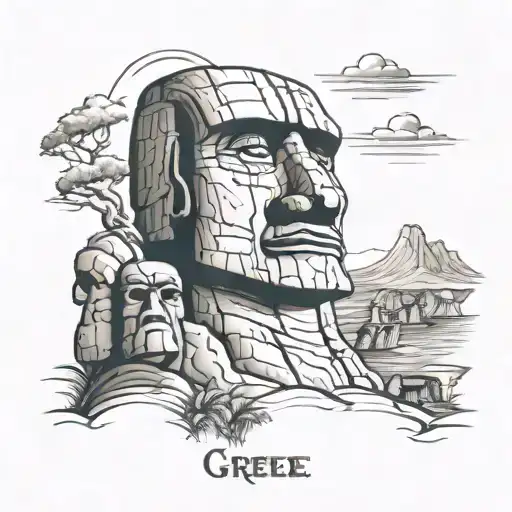 Moai And Greece Tattoo Flash