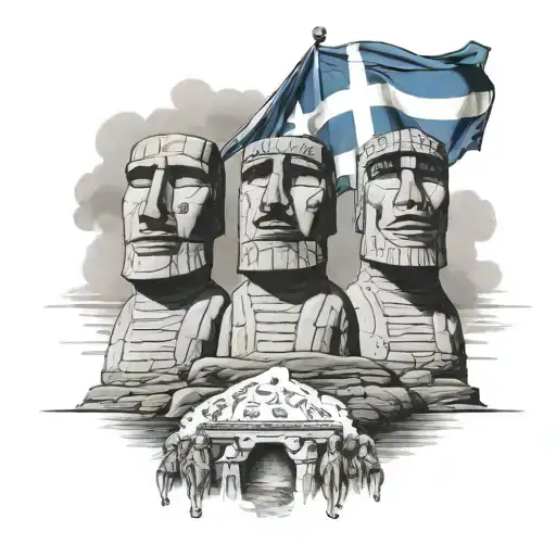 Moai And Greece Flag