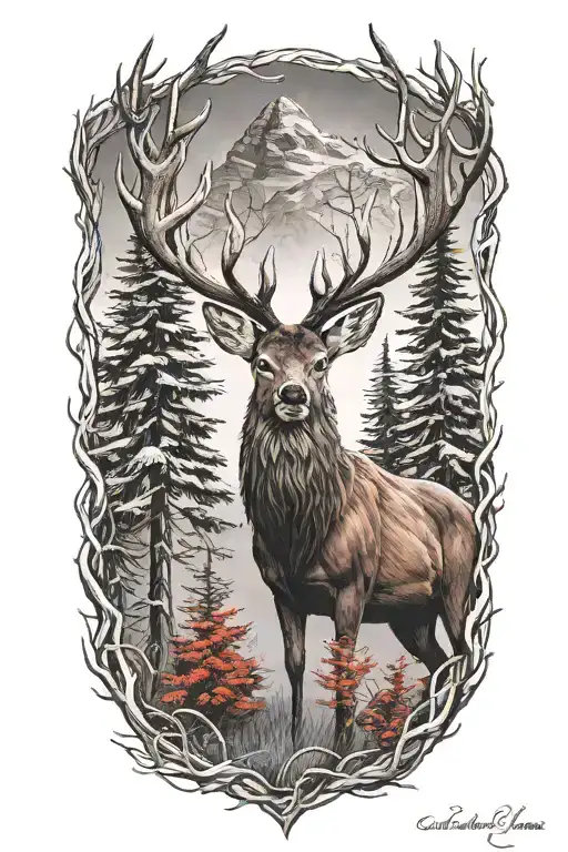 Realistic Red Deer Birds Trees