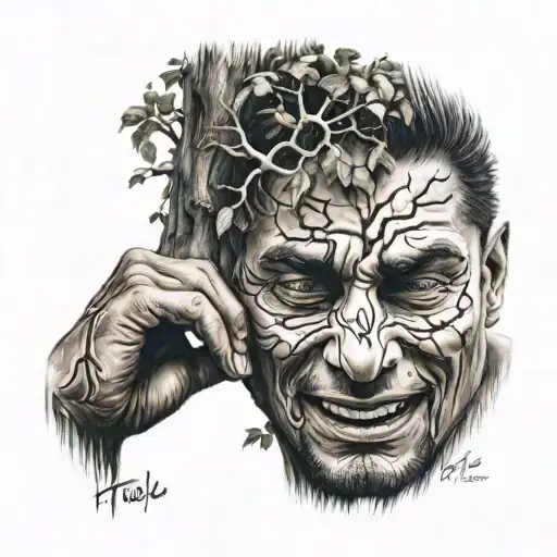 A Man Crying If By A Tree With Half A Mask