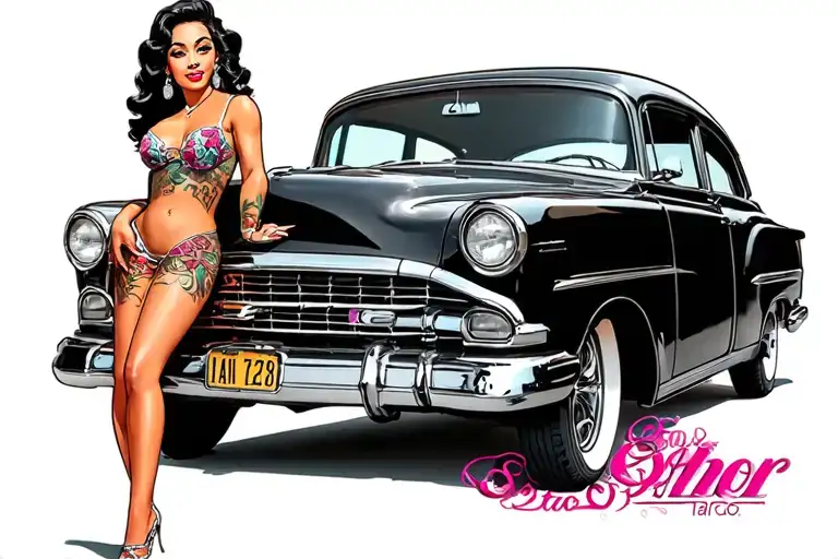 Bel Air Car With Chola Pin Up Girl Side Profile