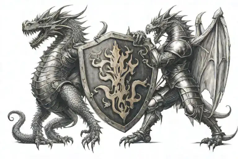 Dragon Breathing Fire And A Knight Holding A Shield To Block The Fire