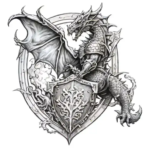Dragon Breathing Fire And A Knight Holding A Shield To Block The Fire