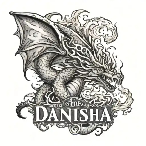 The Name Danisha Surrounded By Fire Coming From A Dragon