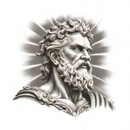 Zeus With Sun Rays On The Upper Arm Tattoo For Men