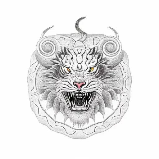Circular Dragon Lion Snake Tiger Sided View