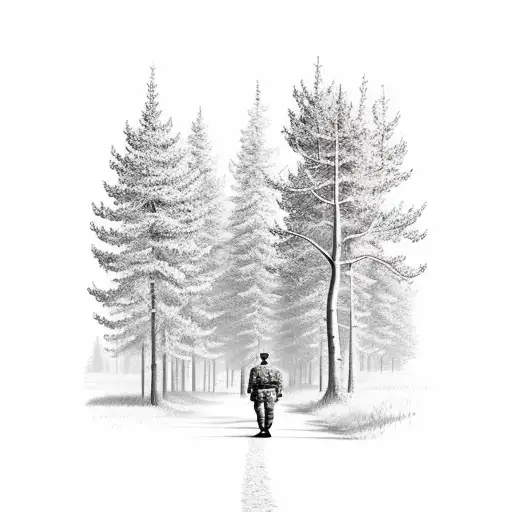 Soldiers Walking Along The Road Through The Forest