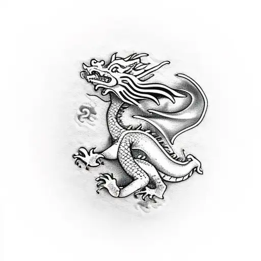 Climbing Female Dragon With Holding A Die With Its Tail