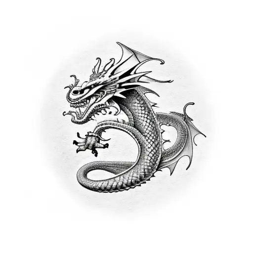 Female Dragon With Holding A Die With Its Tail