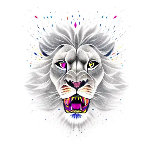 A Roaring Lion Engulfed In Colorful Fireworks