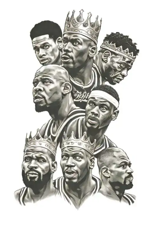 Michael Jordan With Crown On Head With Shaq With Crown On Head And Lebron James With Crown On Head