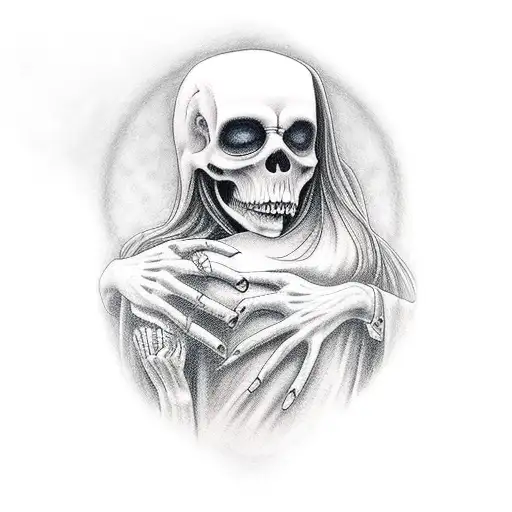 Woman Hugging The Grim Reaper