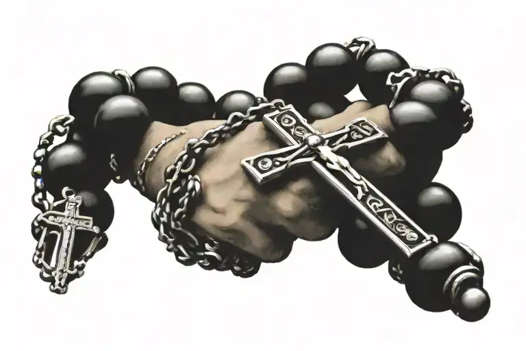 Rosary Beads Wrapped Around Wrist With Cross On Hand