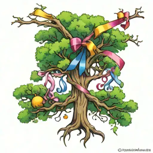 Cartoon Tree W Different Colored Cancer Ribbons Hanging From It