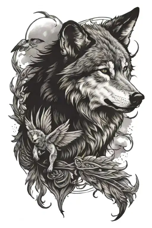 Wolf With Wings In The Sky