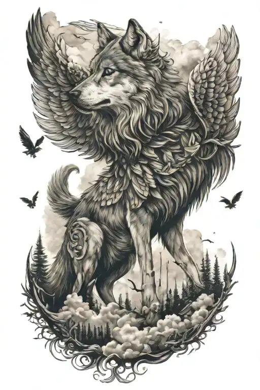 Wolf With Wings In The Sky