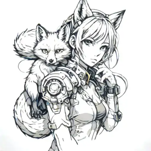 A Pumped Up Anime Girl With Fox Features In A Futuristic Anime World