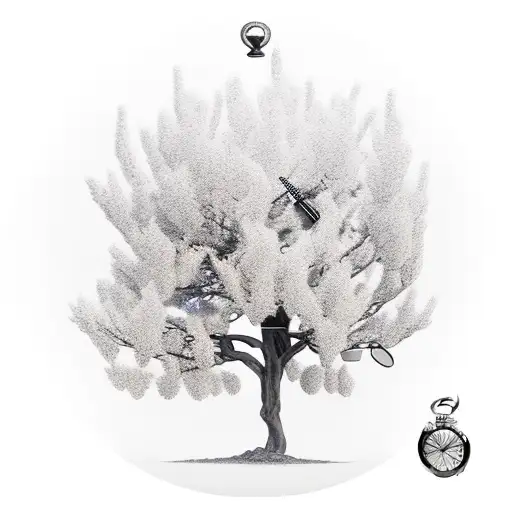 Willow Tree With Pocket Watch Hanging From Branch