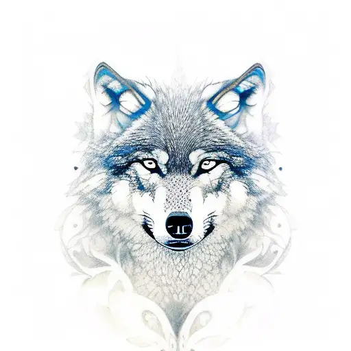 Wolf Face With Another Wolf's Silueta Inside It And Surrounded By Trees And Nature