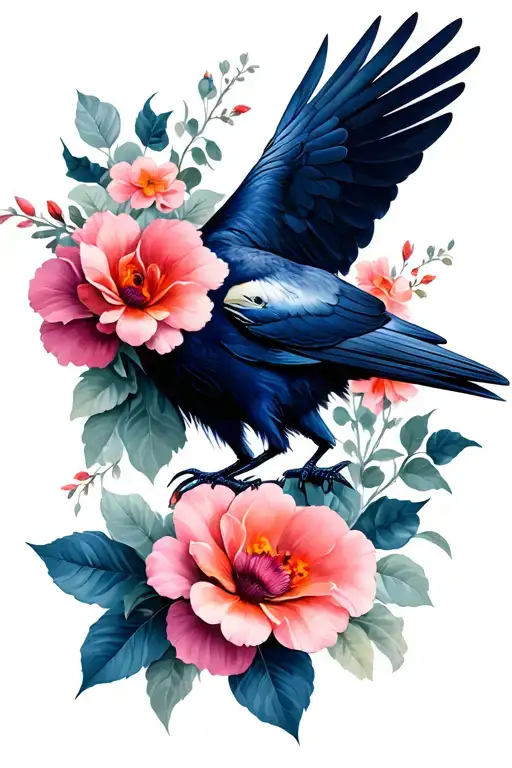 Raven And Flowers