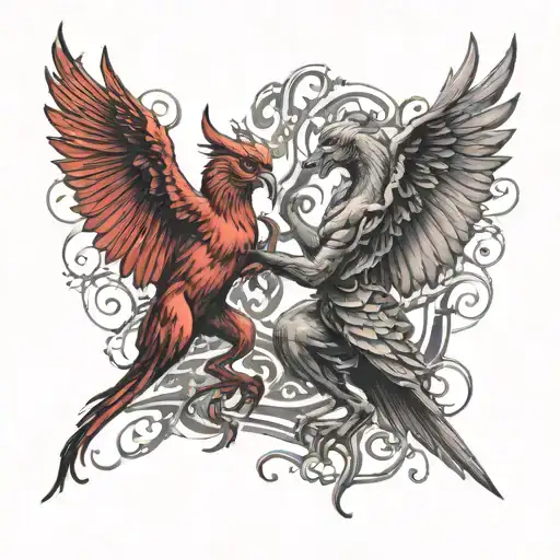 Red Cardnial Bird And Demon Fighting