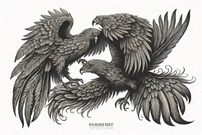 Phoenix Bird With Open Wings And 1958 And 1966