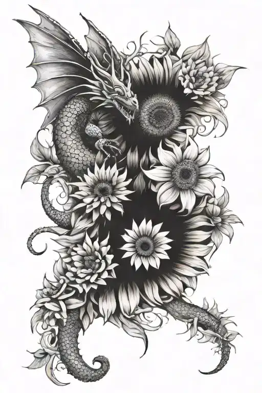 Flowers Dragon And Sunflower