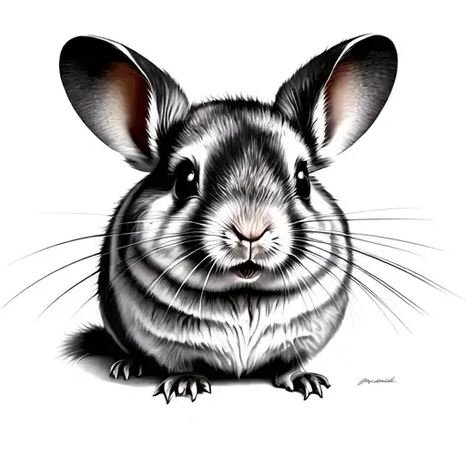 Black And White Tattoo Of Chinchilla Realism