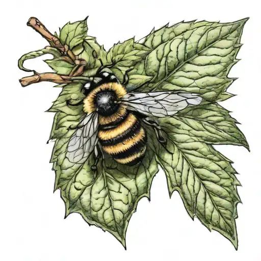 Hazel Tree Leaf With Bee On It