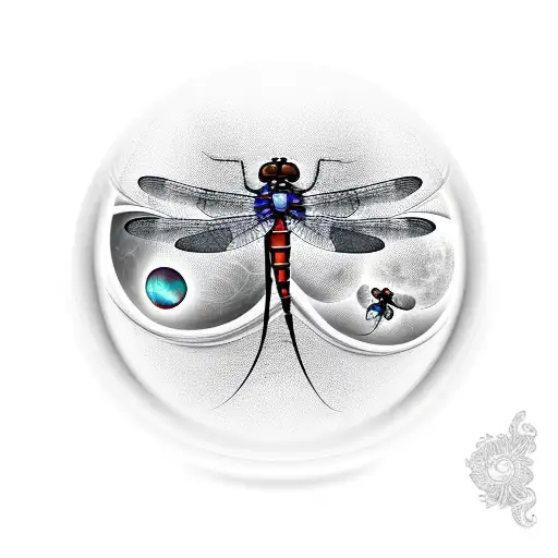 Fortune Teller Looking Into A Crystal Ball At Two Dragonflies That Represent Her Sons