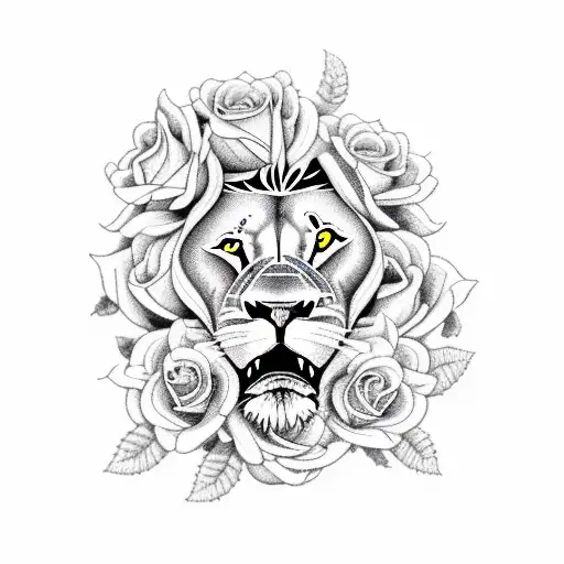 A Lion Playing A Musical Instrument Surrounded By Roses